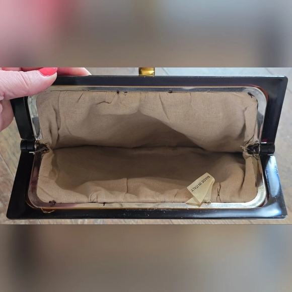 Vintage 70's Brown Italian Suede Leather Clutch with Lucite Frame  Made in Italy - Picture 5 of 9